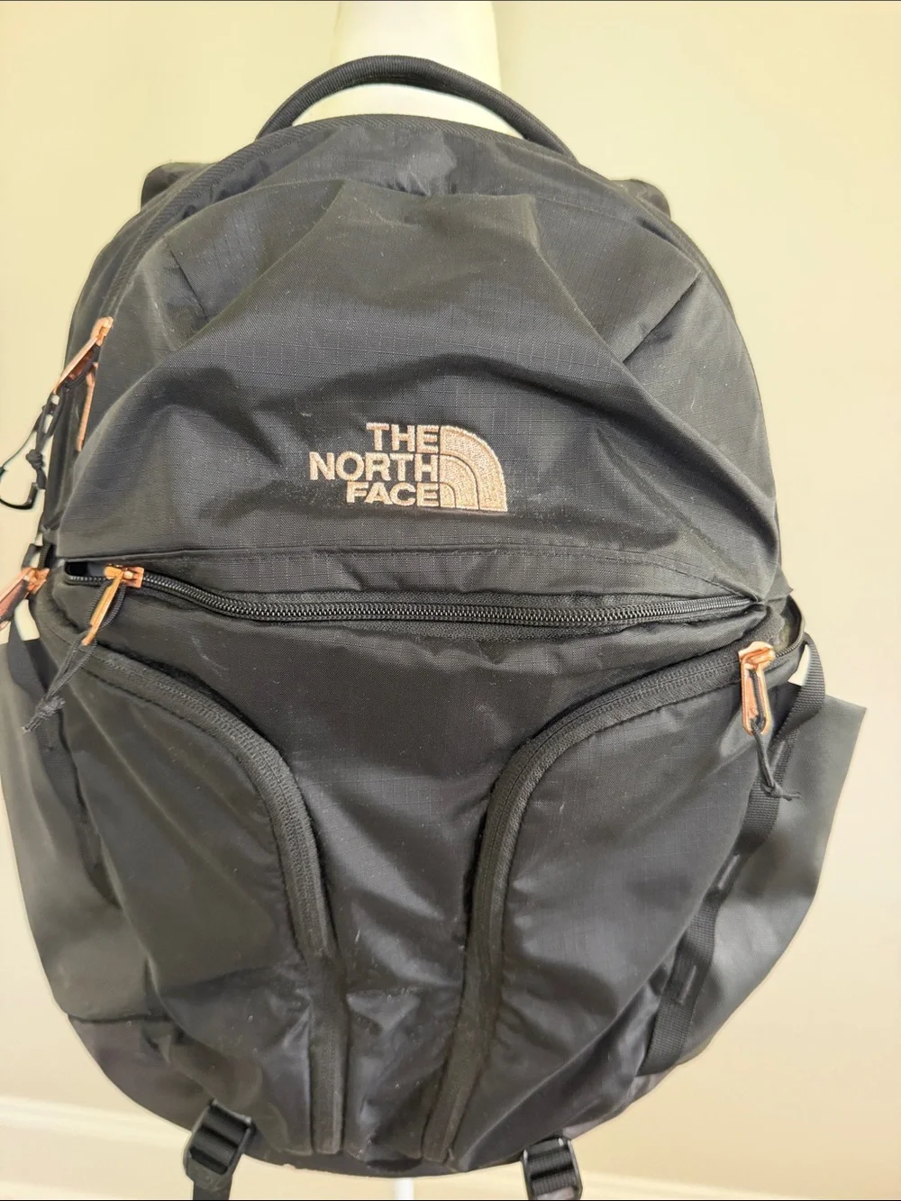 The North Face Black Backpack with Rose Gold Hardware